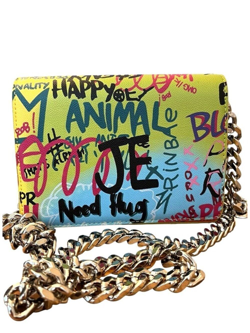 Colorful Graffiti Crossbody Small Silver Chain Link Princess Hug Animal NEW